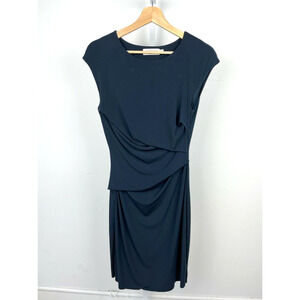VELVET by Graham & Spencer Sz S Cap Sleeve Sheath Dress Ruched Stretch Navy Blue